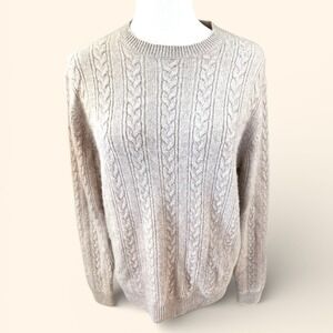 Davis & Squire 100% Cashmere Cable Knit Sweater Mens Size M Beige Crew Neck